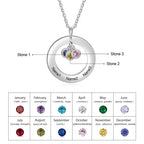 Circle Necklace with 1-3 Birthstones Custom Round Pendant Name Necklace nowadaysfashion