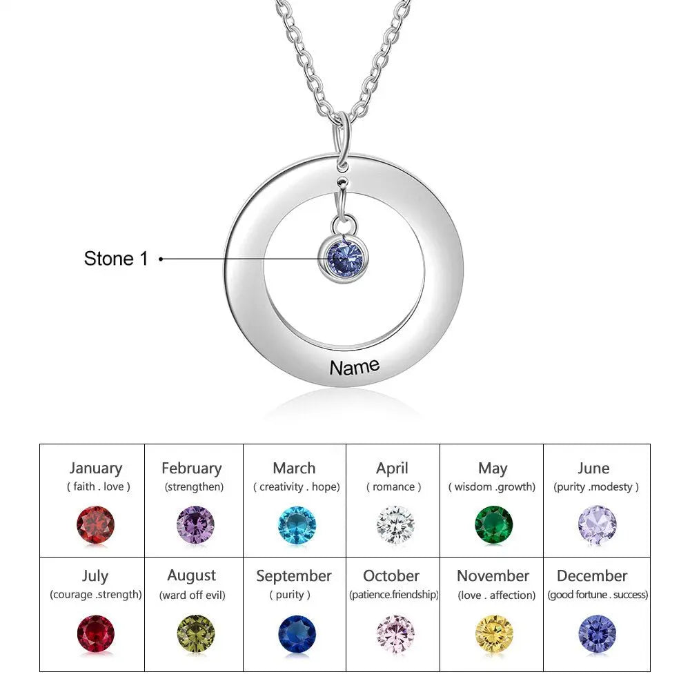 Circle Necklace with 1-3 Birthstones Custom Round Pendant Name Necklace nowadaysfashion