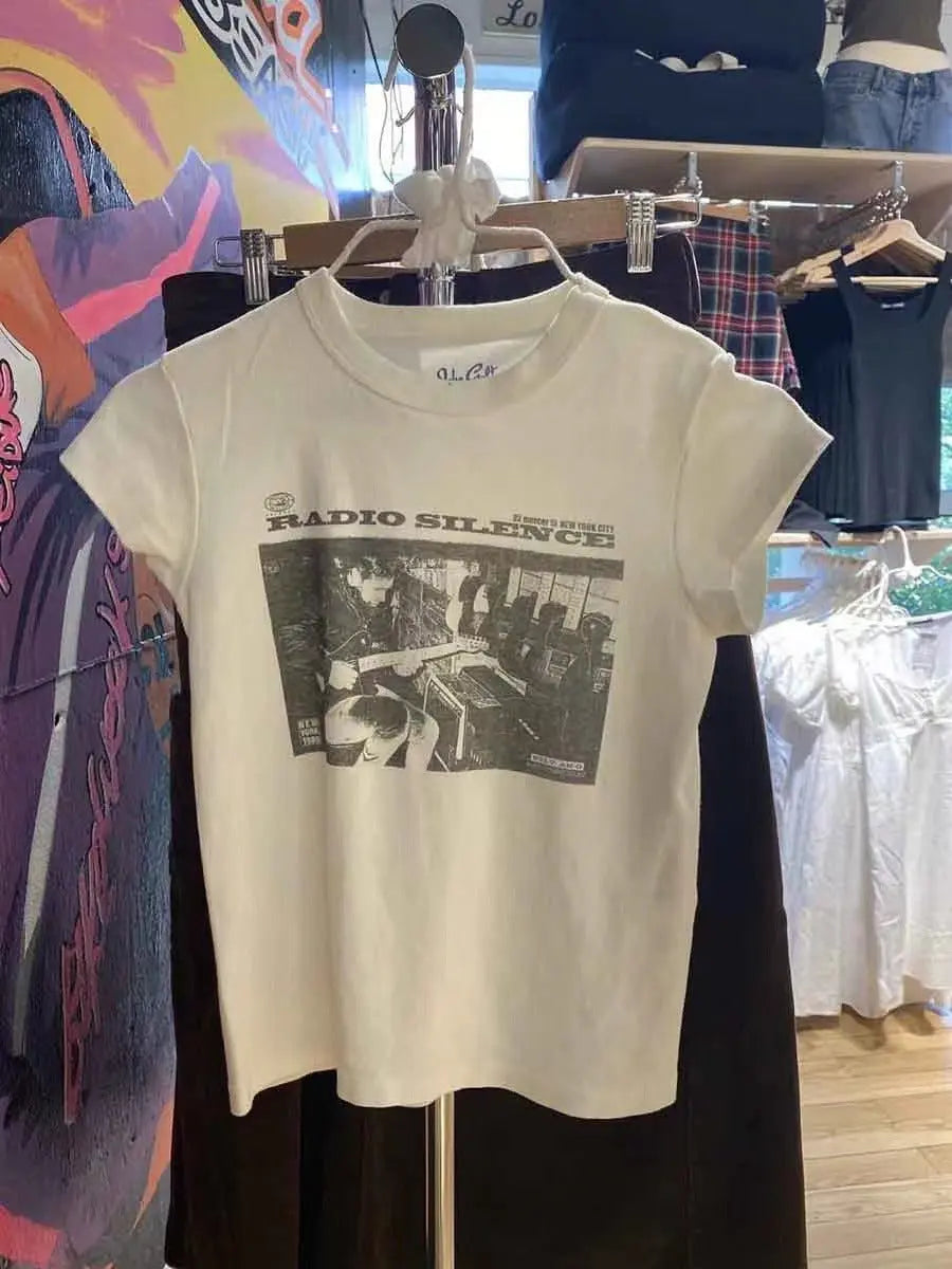 Classic Rock Graphic T Shirt Women Summer Round Neck Short Sleeve Cotton T Shirt - Blade & Thread
