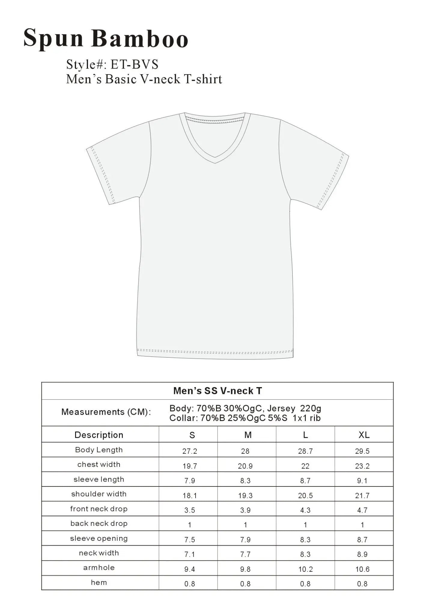Clearance Men's Bamboo Viscose V-Neck T-Shirt Spun Bamboo