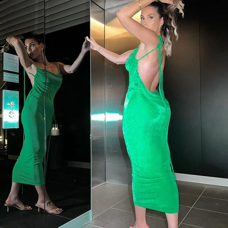 Collar Backless Sleeveless Drawstrings Hollow Out Slit Sexy Maxi Prom Dress - Blade & Thread