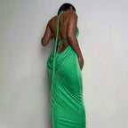 Collar Backless Sleeveless Drawstrings Hollow Out Slit Sexy Maxi Prom Dress nowadaysfashion