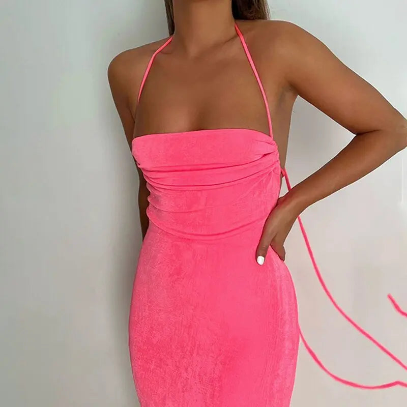 Collar Backless Sleeveless Drawstrings Hollow Out Slit Sexy Maxi Prom Dress nowadaysfashion