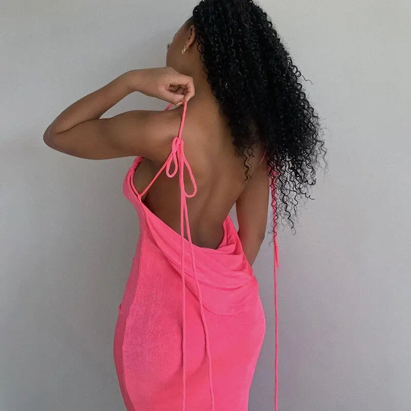Collar Backless Sleeveless Drawstrings Hollow Out Slit Sexy Maxi Prom Dress - Blade & Thread