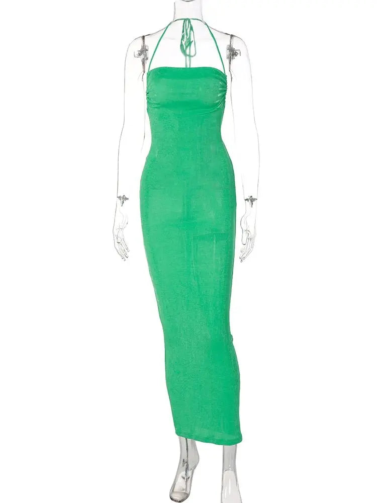 Collar Backless Sleeveless Drawstrings Hollow Out Slit Sexy Maxi Prom Dress - Blade & Thread