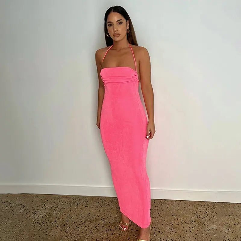 Collar Backless Sleeveless Drawstrings Hollow Out Slit Sexy Maxi Prom Dress - Blade & Thread