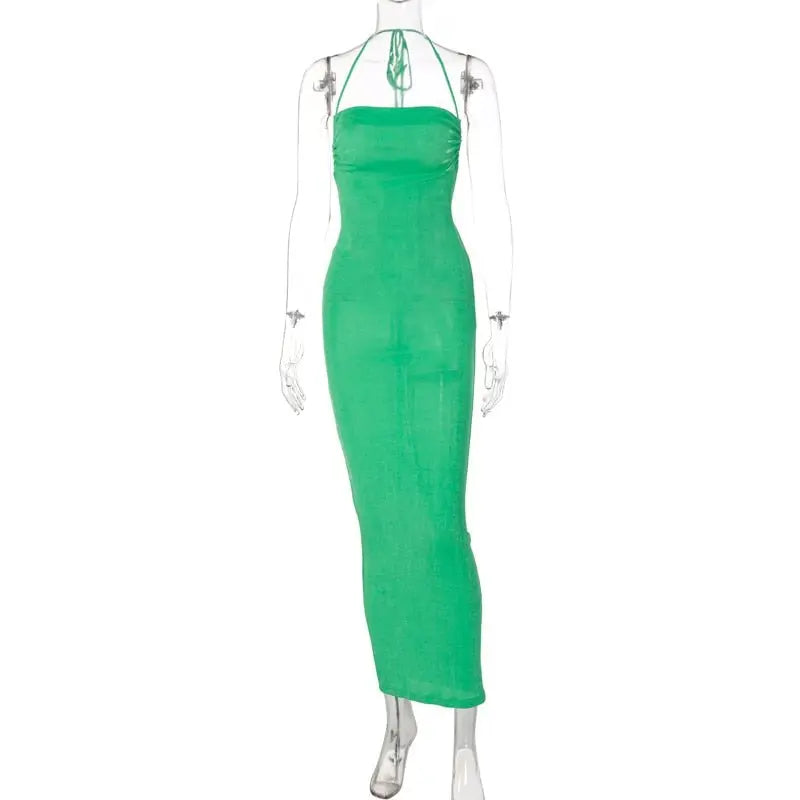 Collar Backless Sleeveless Drawstrings Hollow Out Slit Sexy Maxi Prom Dress - Blade & Thread