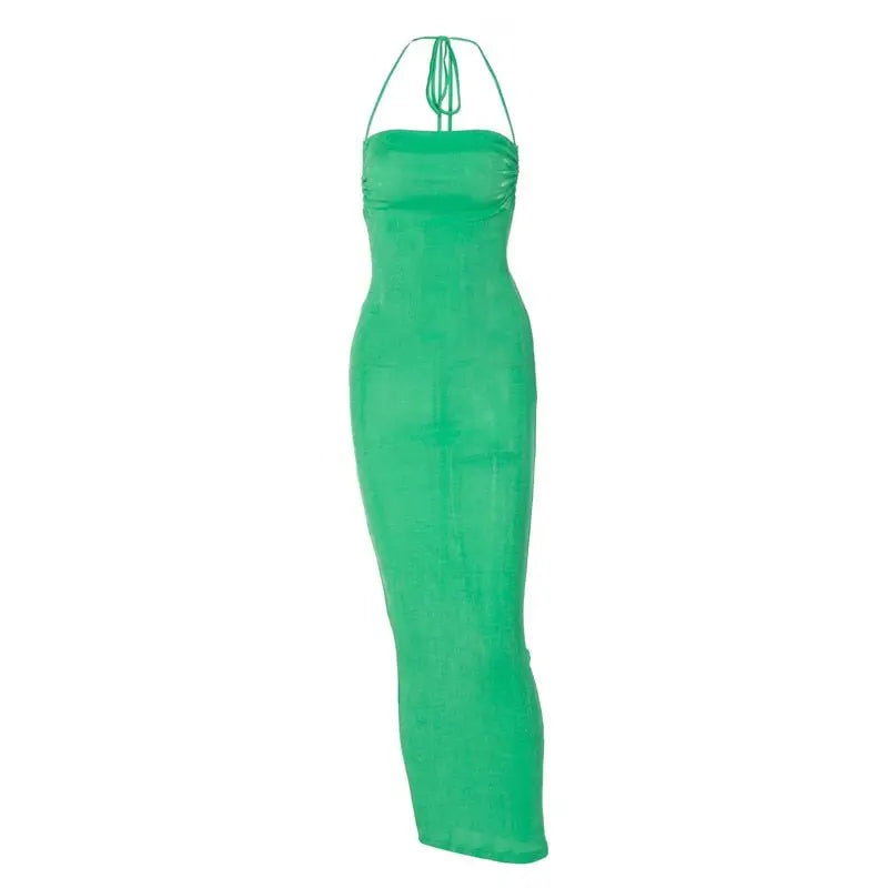 Collar Backless Sleeveless Drawstrings Hollow Out Slit Sexy Maxi Prom Dress nowadaysfashion