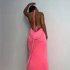 Collar Backless Sleeveless Drawstrings Hollow Out Slit Sexy Maxi Prom Dress nowadaysfashion