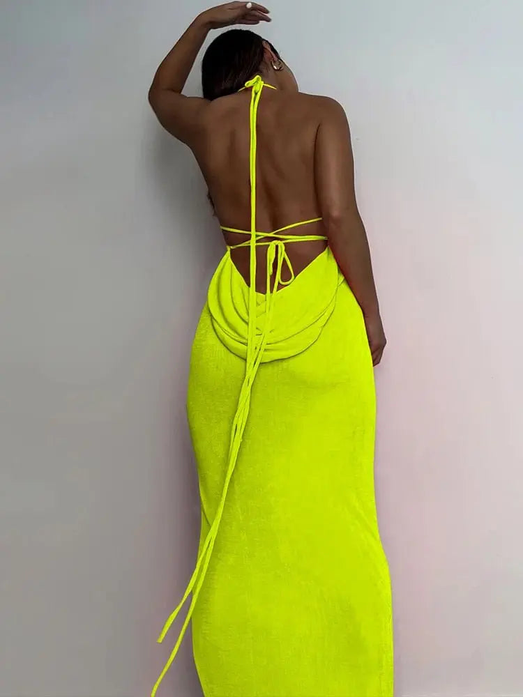 Collar Backless Sleeveless Drawstrings Hollow Out Slit Sexy Maxi Prom Dress - Blade & Thread
