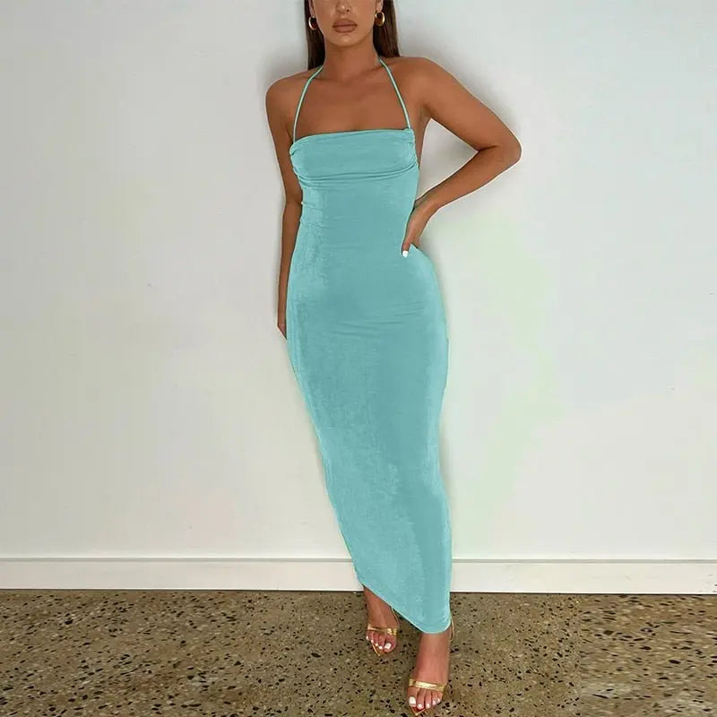 Collar Backless Sleeveless Drawstrings Hollow Out Slit Sexy Maxi Prom Dress - Blade & Thread