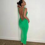 Collar Backless Sleeveless Drawstrings Hollow Out Slit Sexy Maxi Prom Dress nowadaysfashion