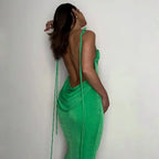 Collar Backless Sleeveless Drawstrings Hollow Out Slit Sexy Maxi Prom Dress nowadaysfashion