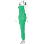 Collar Backless Sleeveless Drawstrings Hollow Out Slit Sexy Maxi Prom Dress nowadaysfashion