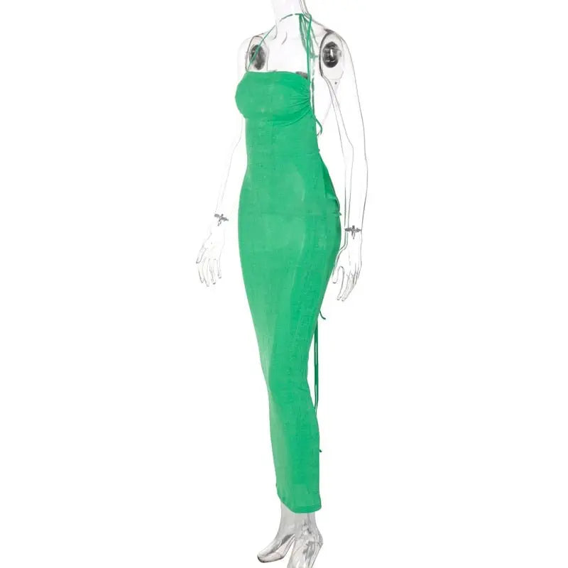 Collar Backless Sleeveless Drawstrings Hollow Out Slit Sexy Maxi Prom Dress - Blade & Thread