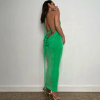 Collar Backless Sleeveless Drawstrings Hollow Out Slit Sexy Maxi Prom Dress nowadaysfashion