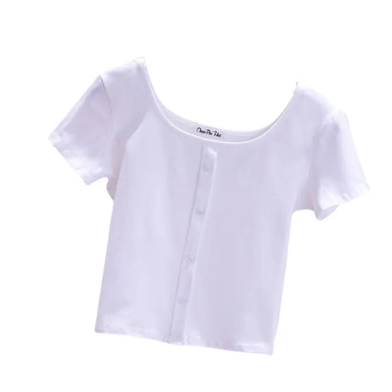 Collarbone Square Neck High Waist Navel T-Shirt Top - Blade & Thread