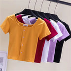 Collarbone Square Neck High Waist Navel T-Shirt Top nowadaysfashion