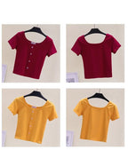 Collarbone Square Neck High Waist Navel T-Shirt Top nowadaysfashion