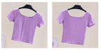 Collarbone Square Neck High Waist Navel T-Shirt Top nowadaysfashion