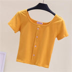 Collarbone Square Neck High Waist Navel T-Shirt Top nowadaysfashion