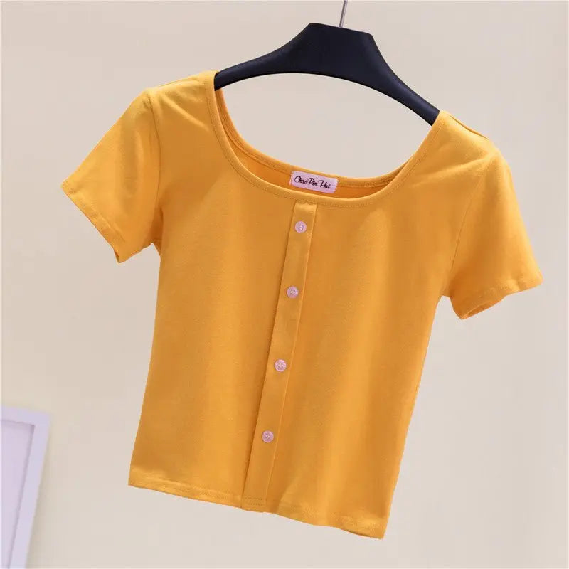 Collarbone Square Neck High Waist Navel T-Shirt Top - Blade & Thread