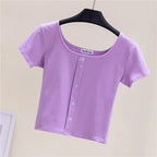 Collarbone Square Neck High Waist Navel T-Shirt Top nowadaysfashion