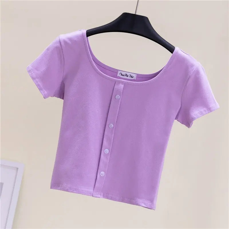 Collarbone Square Neck High Waist Navel T-Shirt Top - Blade & Thread