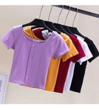 Collarbone Square Neck High Waist Navel T-Shirt Top nowadaysfashion