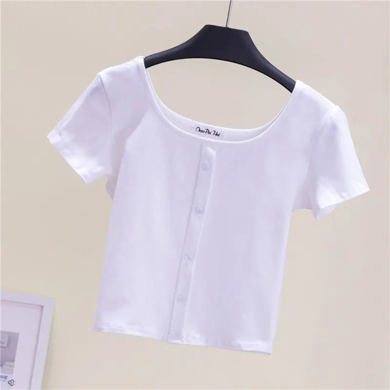 Collarbone Square Neck High Waist Navel T-Shirt Top - Blade & Thread