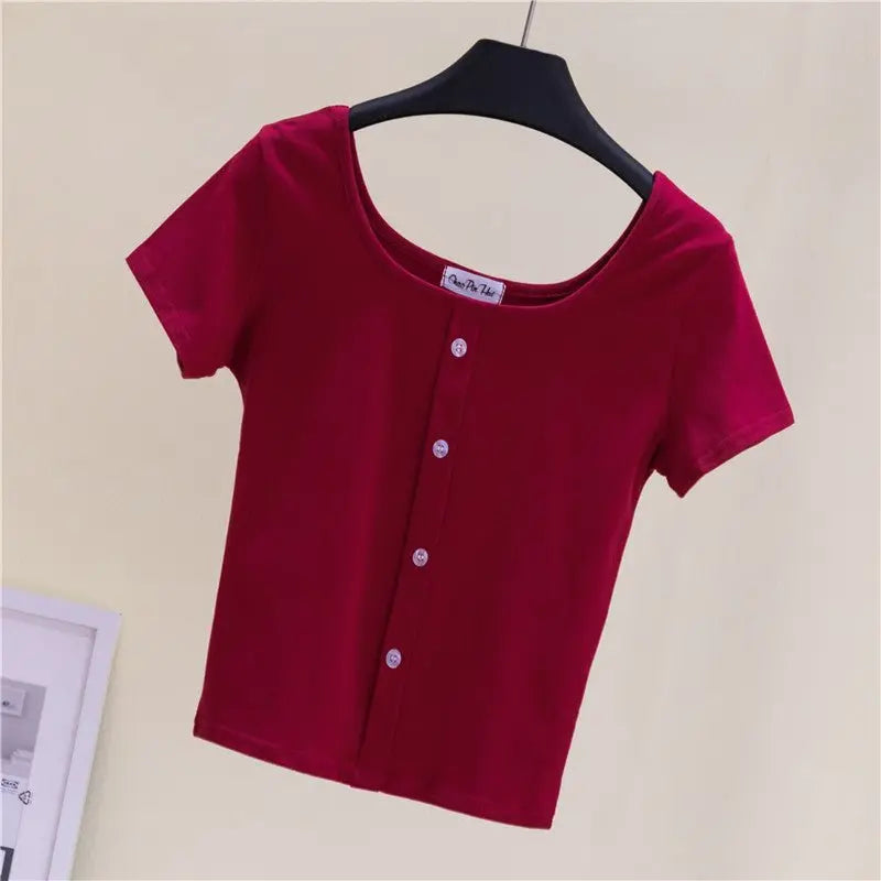 Collarbone Square Neck High Waist Navel T-Shirt Top - Blade & Thread