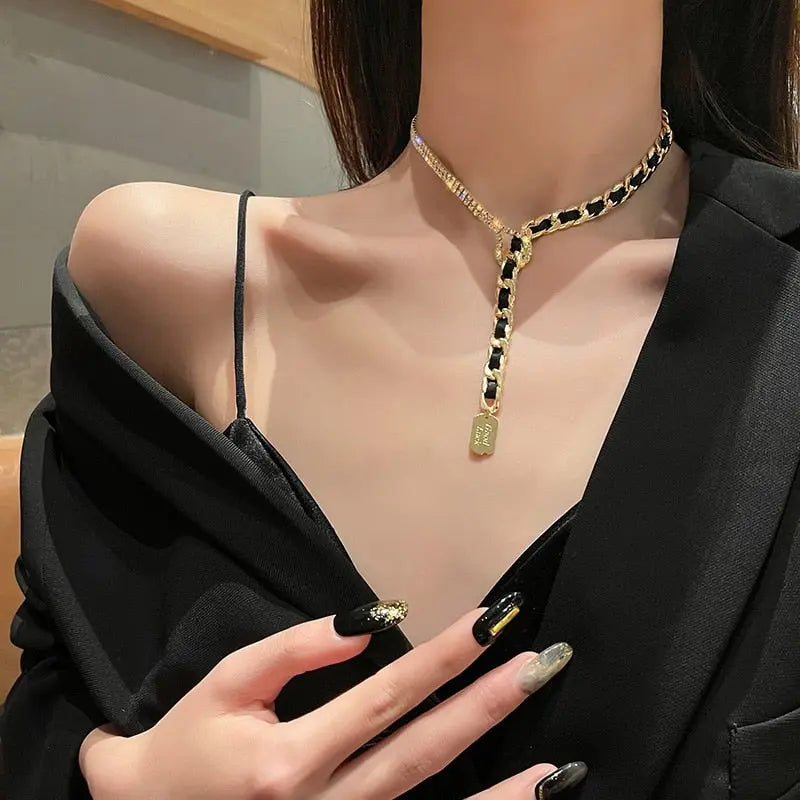 Collier Femme Long Gray Crystal Necklaces & Pendants for Women Round Statement Necklace nowadaysfashion
