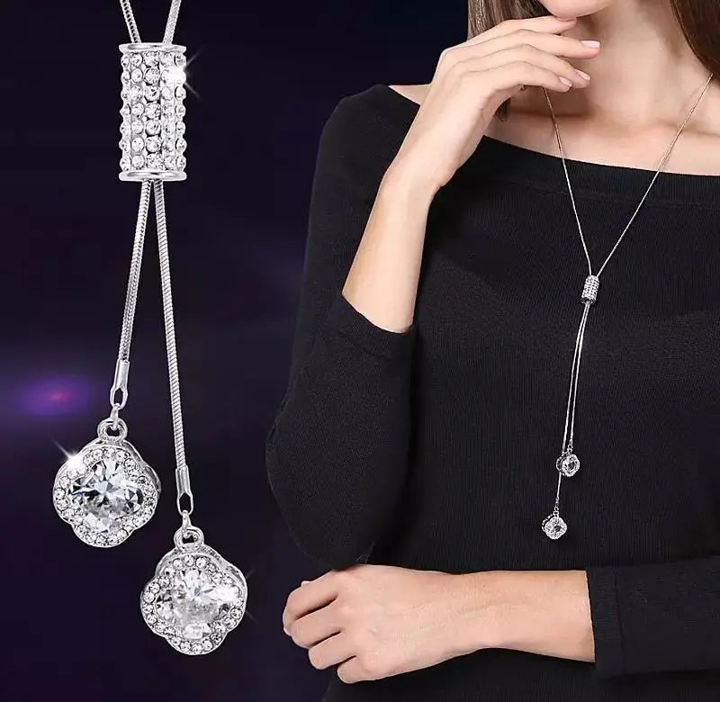 Collier Femme Long Gray Crystal Necklaces & Pendants for Women Round Statement Necklace nowadaysfashion