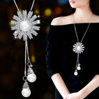 Collier Femme Long Gray Crystal Necklaces & Pendants for Women Round Statement Necklace nowadaysfashion