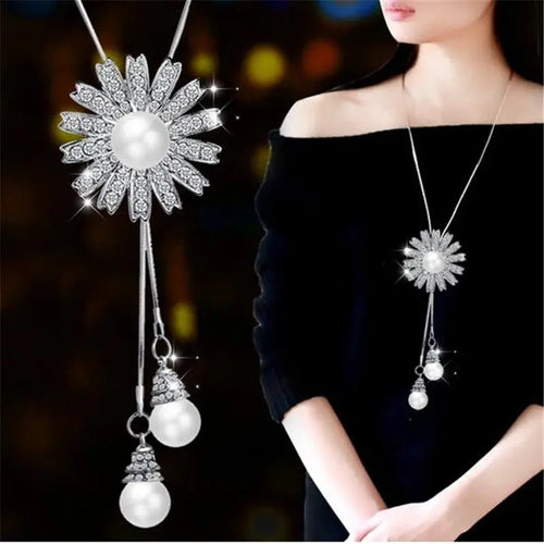 Collier Femme Long Gray Crystal Necklaces & Pendants for Women Round Statement Necklace nowadaysfashion