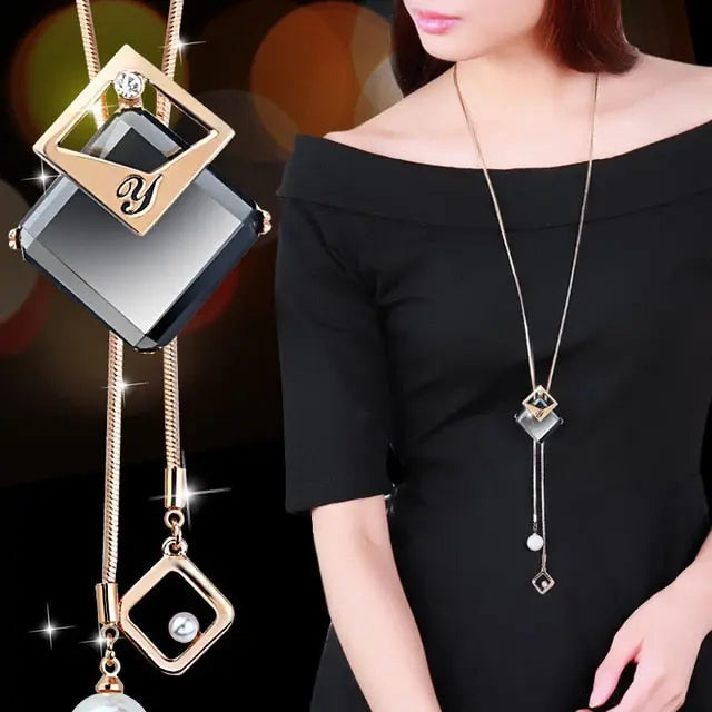 Collier Femme Long Gray Crystal Necklaces & Pendants for Women Round Statement Necklace nowadaysfashion