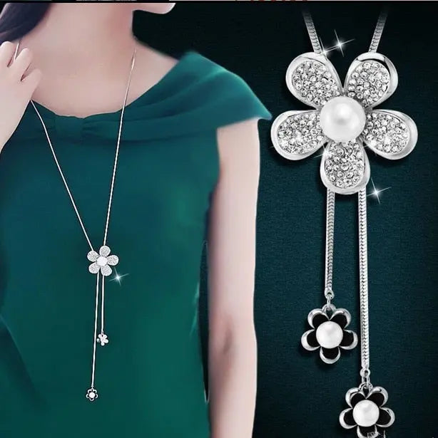 Collier Femme Long Gray Crystal Necklaces & Pendants for Women Round Statement Necklace nowadaysfashion