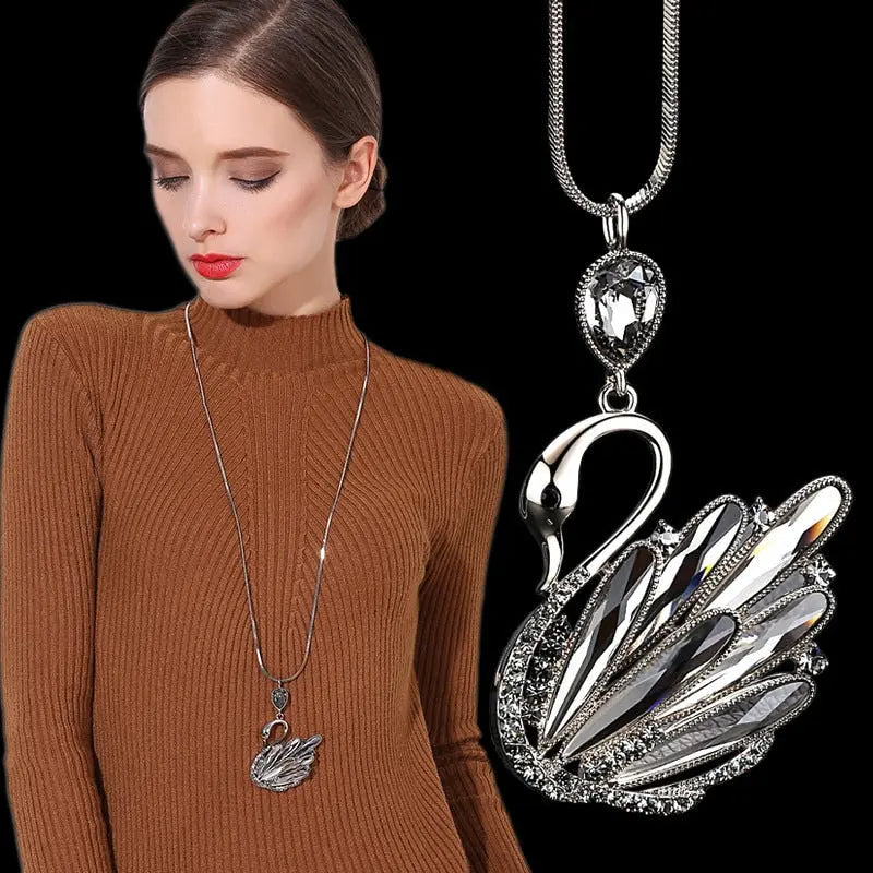 Collier Femme Long Gray Crystal Necklaces & Pendants for Women Round Statement Necklace nowadaysfashion