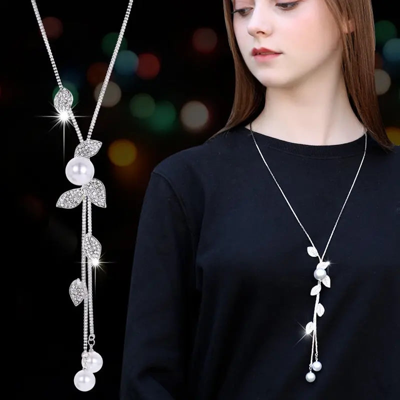 Collier Femme Long Gray Crystal Necklaces & Pendants for Women Round Statement Necklace nowadaysfashion