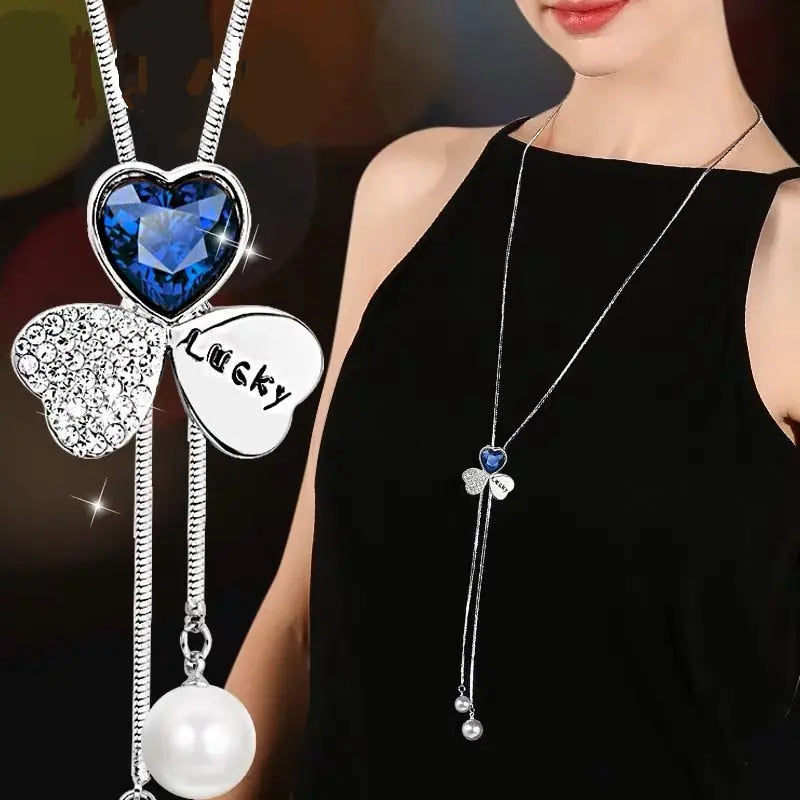 Collier Femme Long Gray Crystal Necklaces & Pendants for Women Round Statement Necklace nowadaysfashion