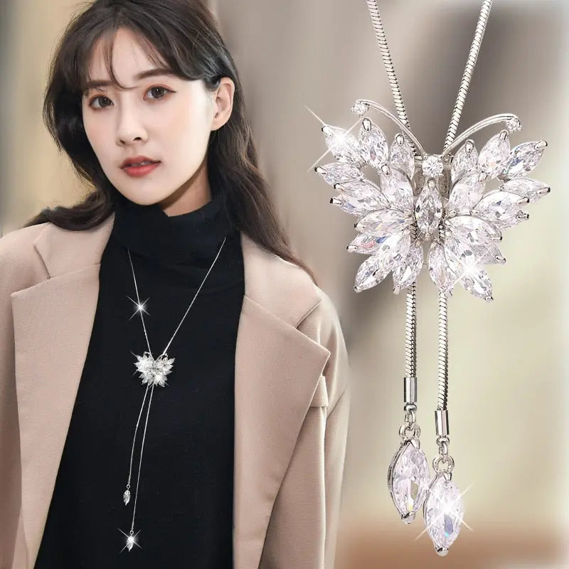 Collier Femme Long Gray Crystal Necklaces & Pendants for Women Round Statement Necklace nowadaysfashion