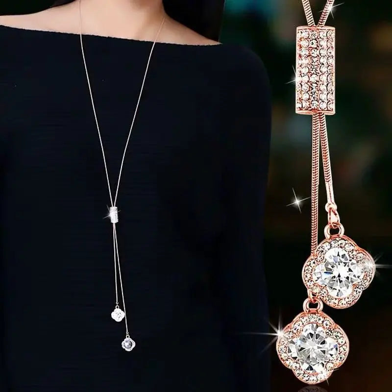 Collier Femme Long Gray Crystal Necklaces & Pendants for Women Round Statement Necklace nowadaysfashion