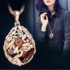 Collier Femme Long Gray Crystal Necklaces & Pendants for Women Round Statement Necklace nowadaysfashion