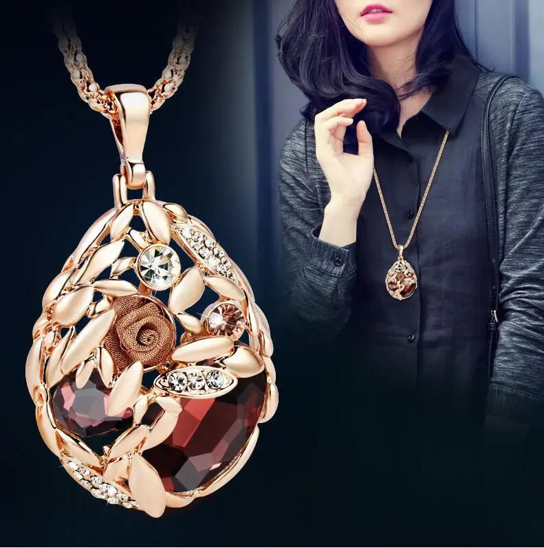 Collier Femme Long Gray Crystal Necklaces & Pendants for Women Round Statement Necklace nowadaysfashion