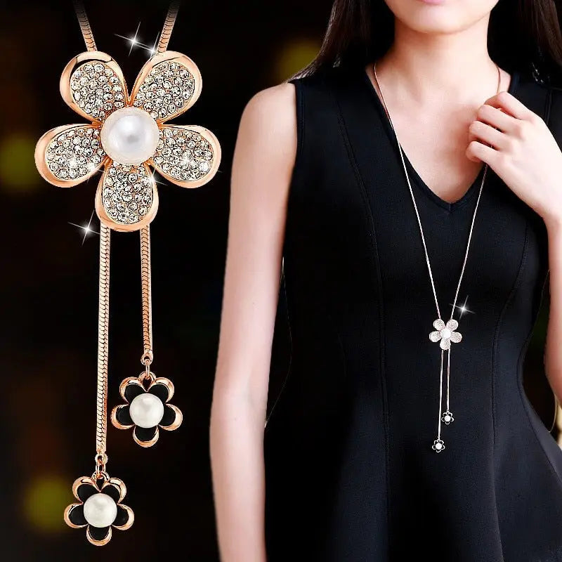 Collier Femme Long Gray Crystal Necklaces & Pendants for Women Round Statement Necklace nowadaysfashion
