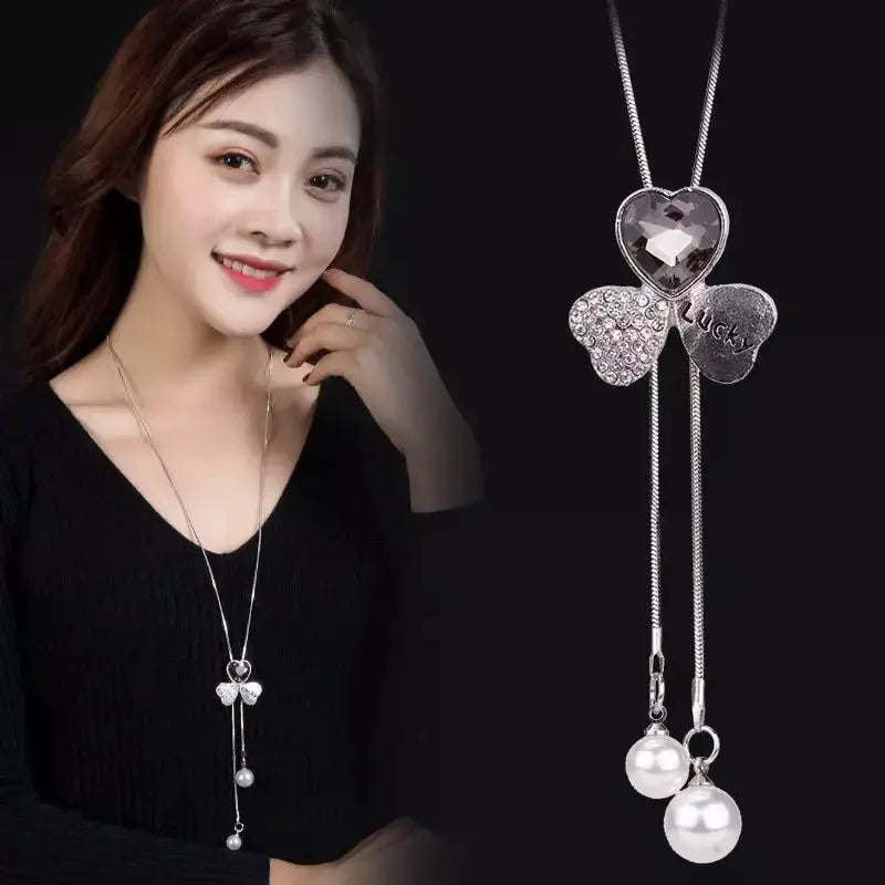 Collier Femme Long Gray Crystal Necklaces & Pendants for Women Round Statement Necklace nowadaysfashion