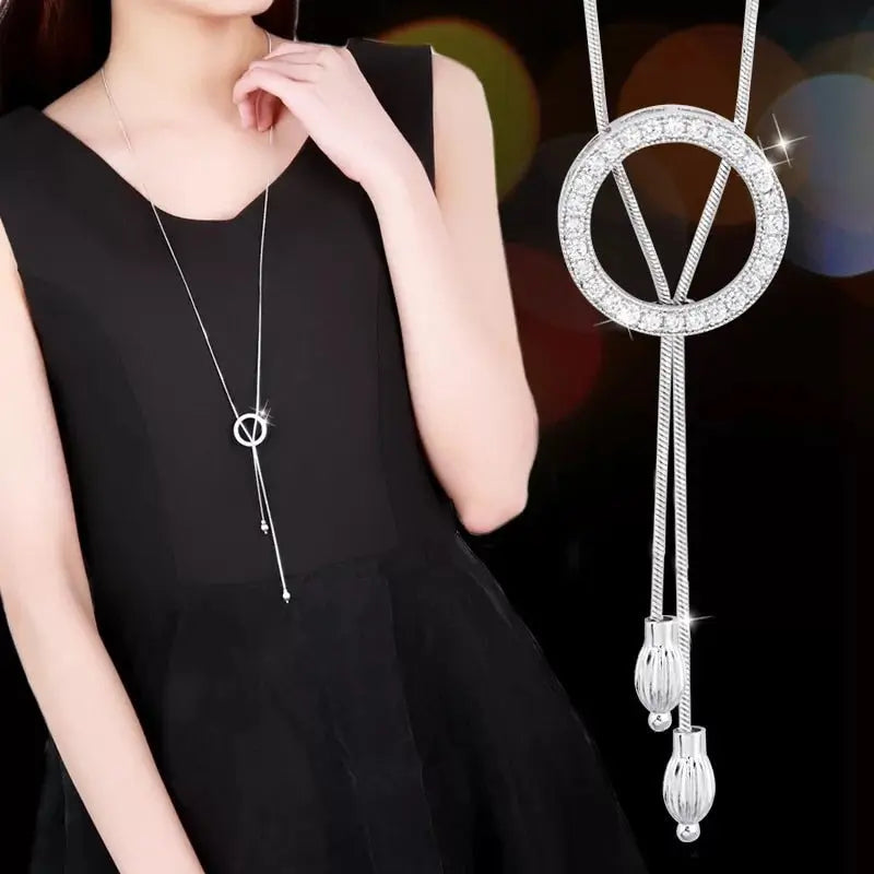 Collier Femme Long Gray Crystal Necklaces & Pendants for Women Round Statement Necklace nowadaysfashion