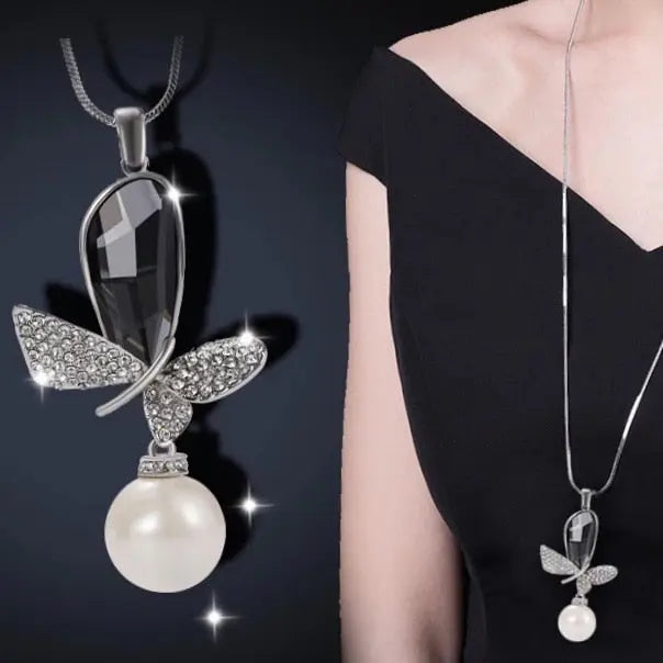 Collier Femme Long Gray Crystal Necklaces & Pendants for Women Round Statement Necklace nowadaysfashion