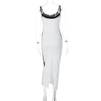 Color Bloack V Neck Sleeveless Slip Slit Sexy Bodycon Maxi Dress Y2K Outfit nowadaysfashion
