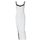 Color Bloack V Neck Sleeveless Slip Slit Sexy Bodycon Maxi Dress Y2K Outfit nowadaysfashion